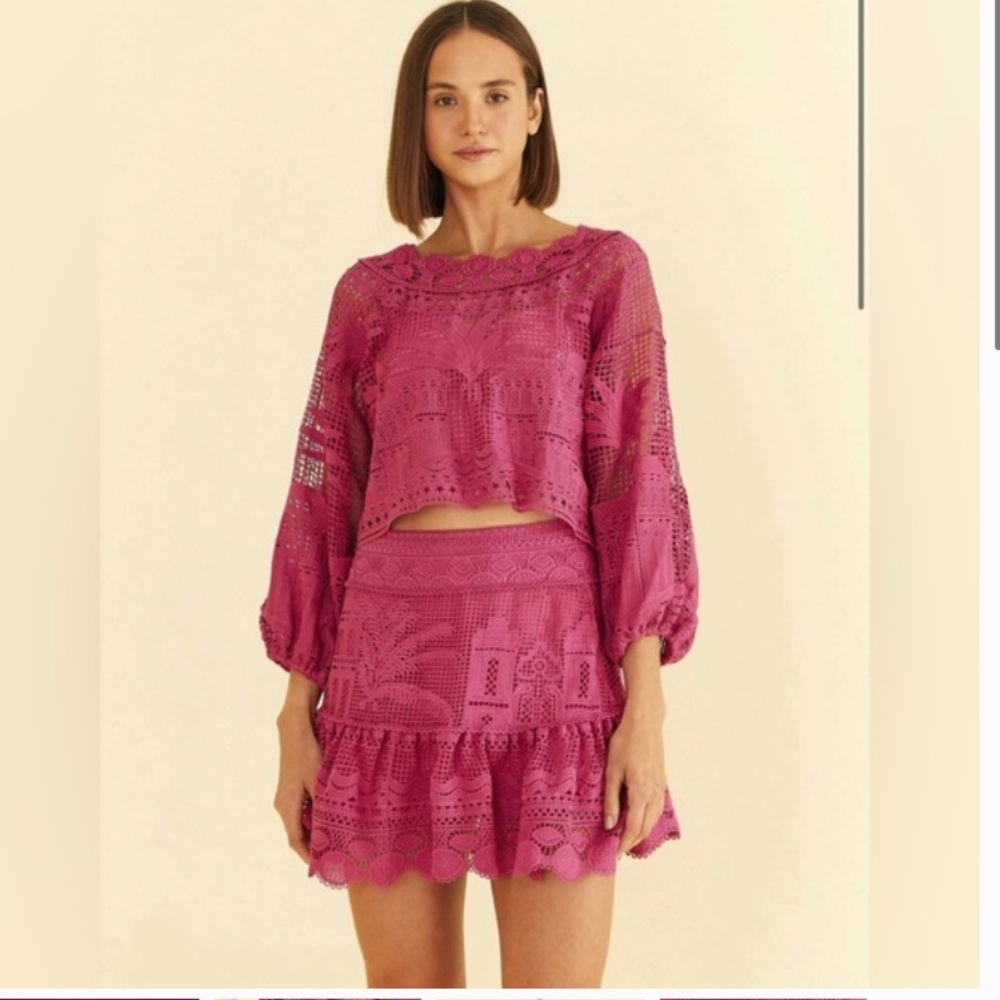 FARM RIO Morada Boa Guipure Pink Mini Skirt Size XL NWT